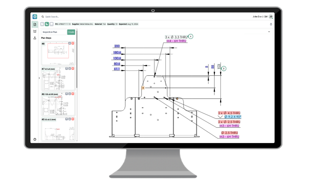 Inspection plan displayed on a large monitor